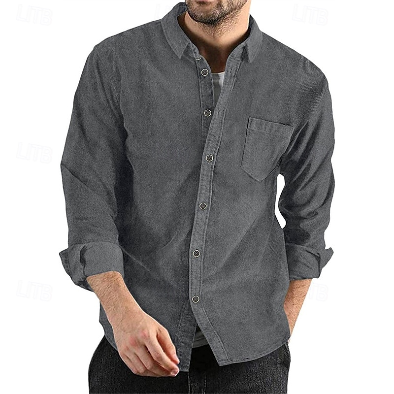 Men's Shirt Jacket Corduroy Jacket Casual Jacket Shacket Vacation Daily Breathable Pocket Spring Fall Plain Fashion Classic Lapel Regular Black Navy Blue Brown Army Green Dark Gray Jacket 2025 - $23.99 –P8