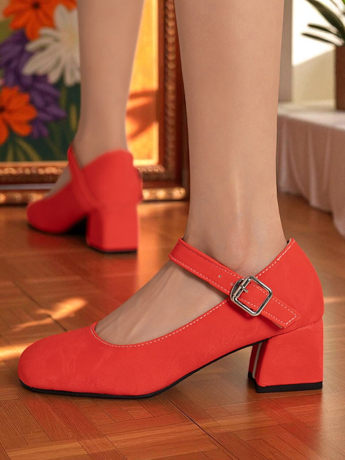 Chaussures Mary Jane violettes à talons carrés pour femmes – Escarpins habillés en similicuir à bout rond avec bride réglable pour dames, idéales pour les sorties quotidiennes, les événements scolaires ou le bureau de 2025 ? $46.99 –P2
