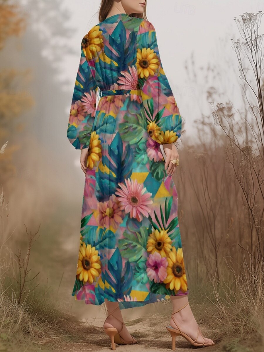 Women's Midi Dress Casual Dress Chiffon Swing Dress Modern Vacation Daily Weekend Regular Fit Floral Plaid Long Sleeve V Neck Yellow Blue Purple Orange Summer Spring Fall Autumn 2025 - $31.99 –P10