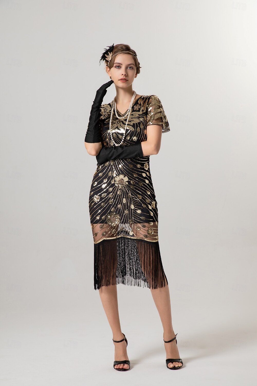 Retro Vintage Goldene Zwanziger 1920er Midlänge Flapper Kleid Cocktailkleid Der große Gatsby Flapper-Mädchen Pailletten Fransen V Ausschnitt Damen Weihnachten Halloween Karneval Hochzeit 2025 - $47.99 –P8