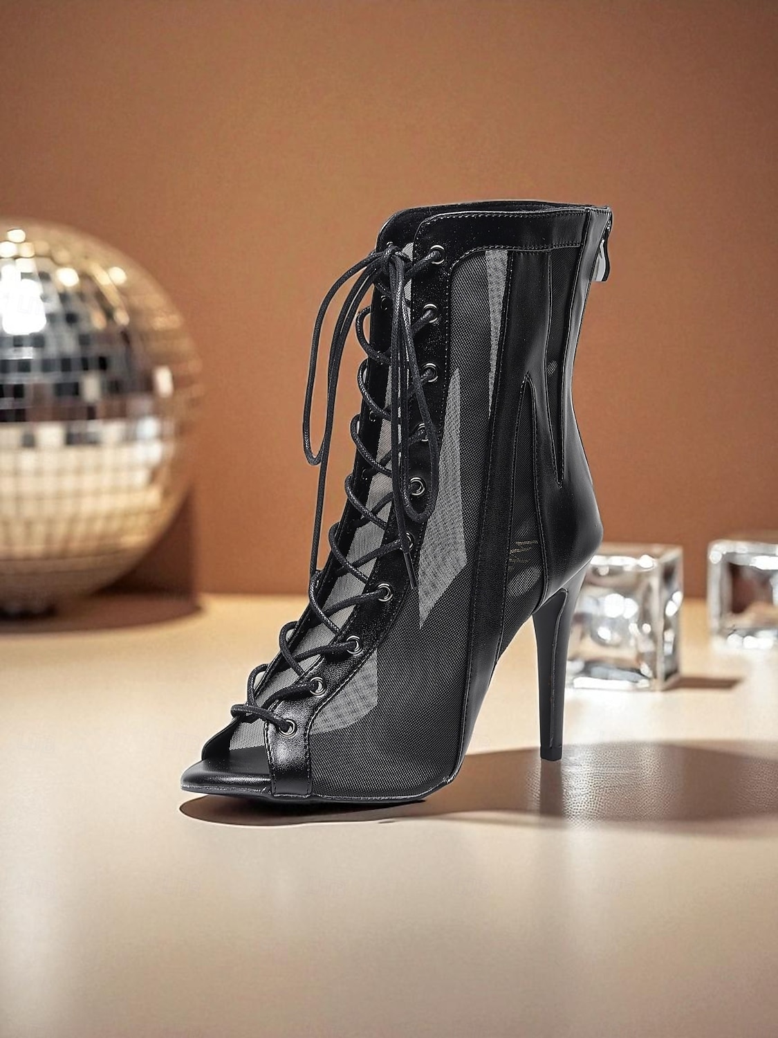 Botas de dança de salto alto com cadarço branco e prata para mulheres - sapatos profissionais de dança de jazz latino com biqueira aberta para palco e festa de 2025 por $59.99 –P2
