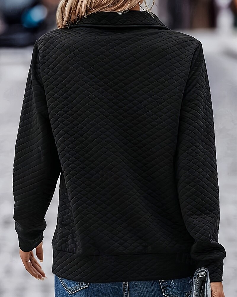 Damskie Bluza z kapturem i bluzą Równina Moda miejska Codzienny Wygodny Długi rękaw W serek Zwykłe topy Ulica Święto Wyjściowe Quarter Zip Czarny Jesień 2025 - $27.99 –P4