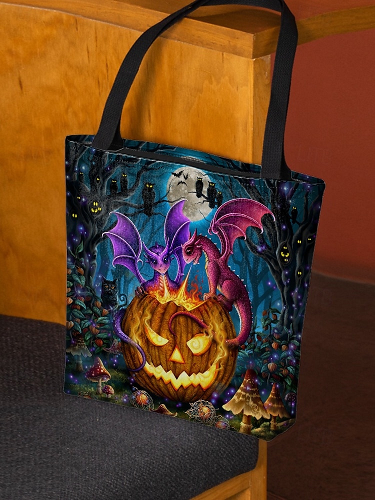 Sac fourre-tout pour femme imprimé citrouille et chat d'Halloween par Sarah Richter – grand sac à bandoulière réutilisable en polyester avec poche zippée pour les achats et les fêtes de fin d'année de 2025 ? $14.99 –P5