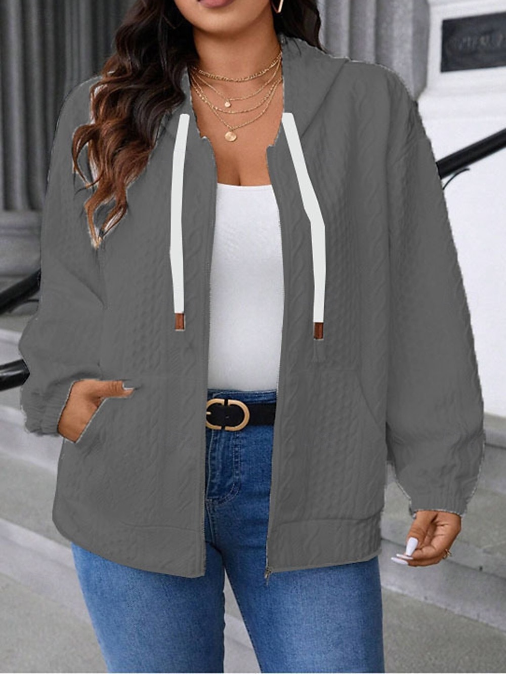 Femmes Veste Décontractée Confortable Respirant Avec Poches Mode Occasionnel Uni Occasionnel Tenue quotidienne Régulier À capuche Coupe régulière manche longue Vêtements d'extérieur Bleu Ciel Noir de 2025 ? $24.99 –P6