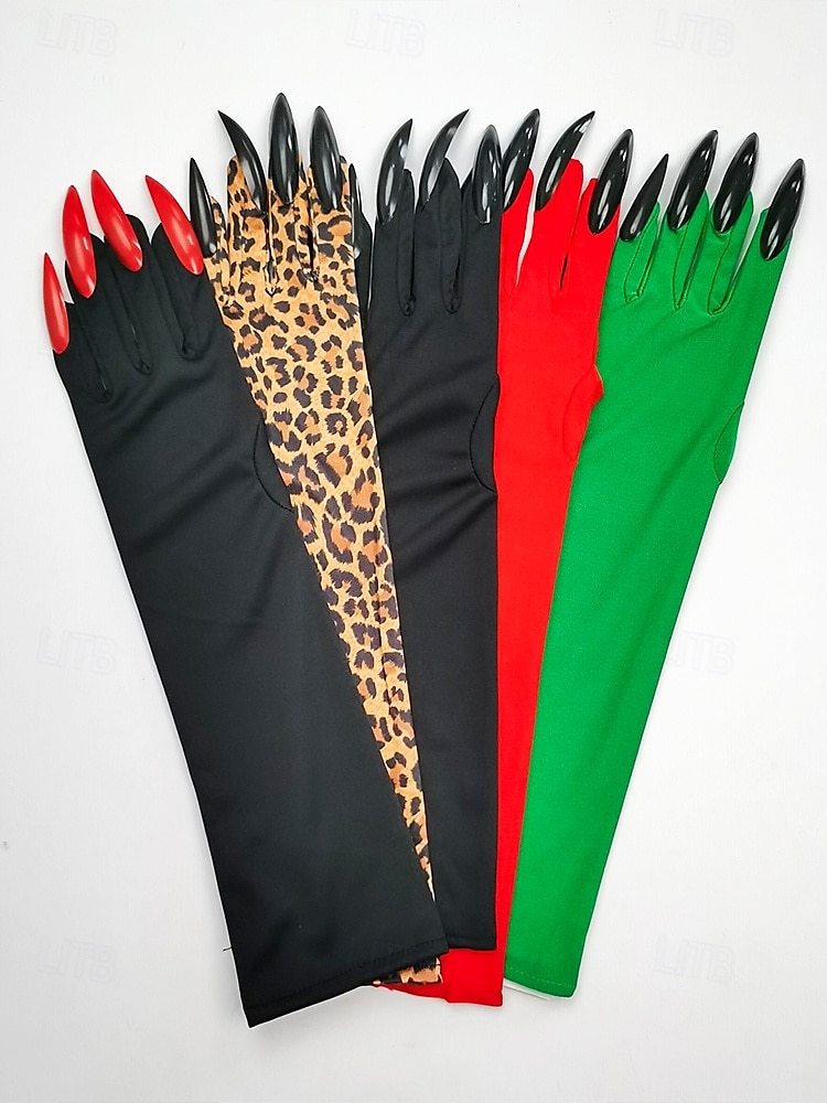 Lange Halloween-Krallenhandschuhe für Damen – Kunstnageldesign, dehnbares Polyester, gruseliges Cosplay-Kostümzubehör für Partys und Veranstaltungen 2025 - $9.99 –P5