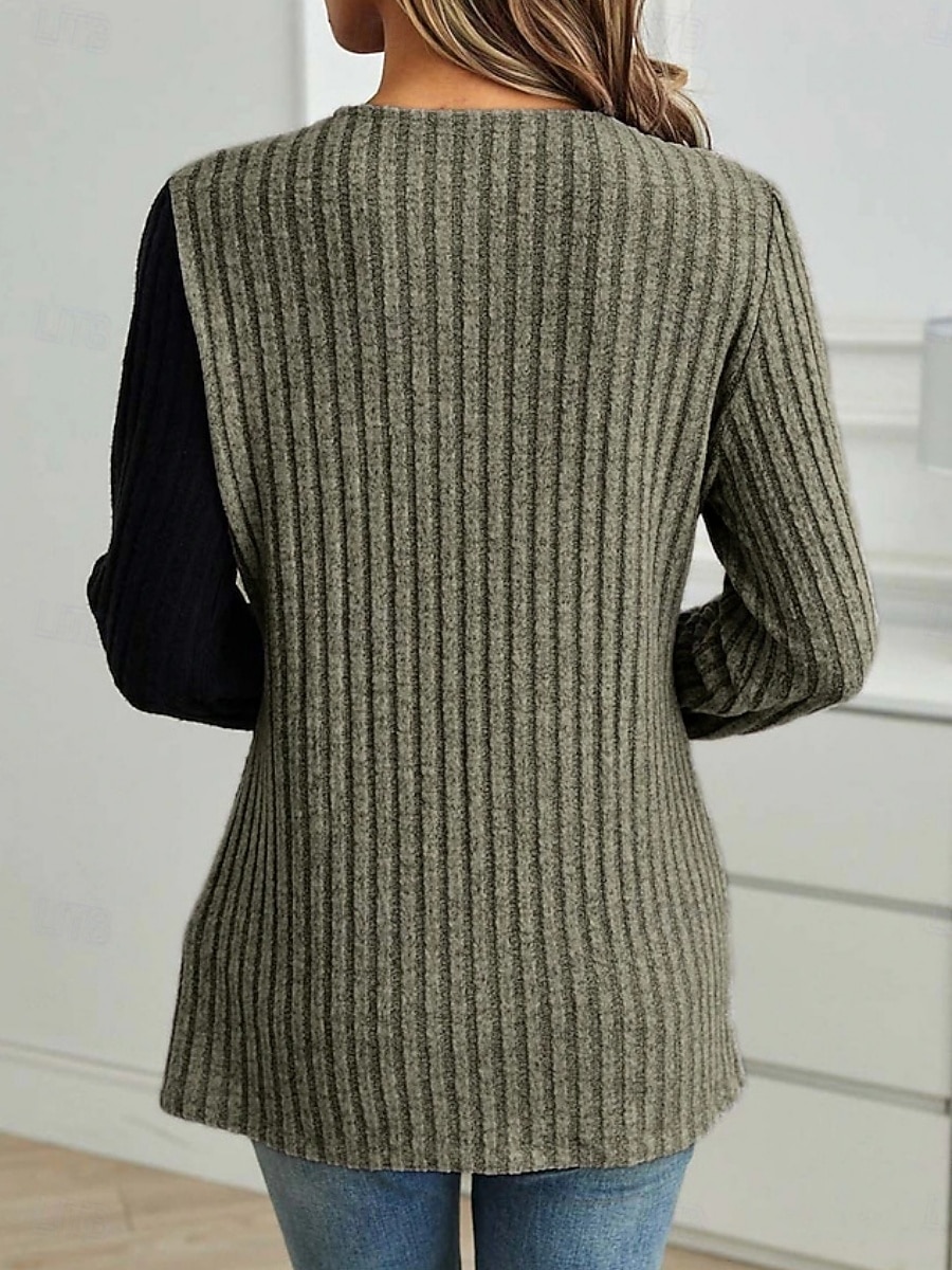 Mujer Blusa Encaje Retazos Color sólido Elegante Básico Casual Manga Larga Cuello Barco Tops regulares Diario Verde Ejército Púrpula Claro Gris Claro Primavera Otoño Invierno 2026 - $25.99 –P8