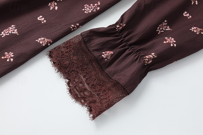 Damen Midikleid Blumenkleid Boho-Kleid Westernkleid Mode Modern Urlaub Ferien Ausgehen Normale Passform Blume Langarm V Ausschnitt Braun Sommer 2025 - $31.99 –P8