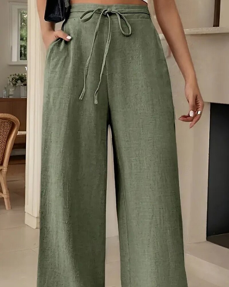 Femmes Jambe large Slacks Streetwear Occasionnel Longueur complète Naturel Uni Avec Poches Conception à cordon élastique Confortable Rue Tenue quotidienne Week-end Noir Rose Vert Véronèse Bleu Automne de 2025 ? $17.99 –P13