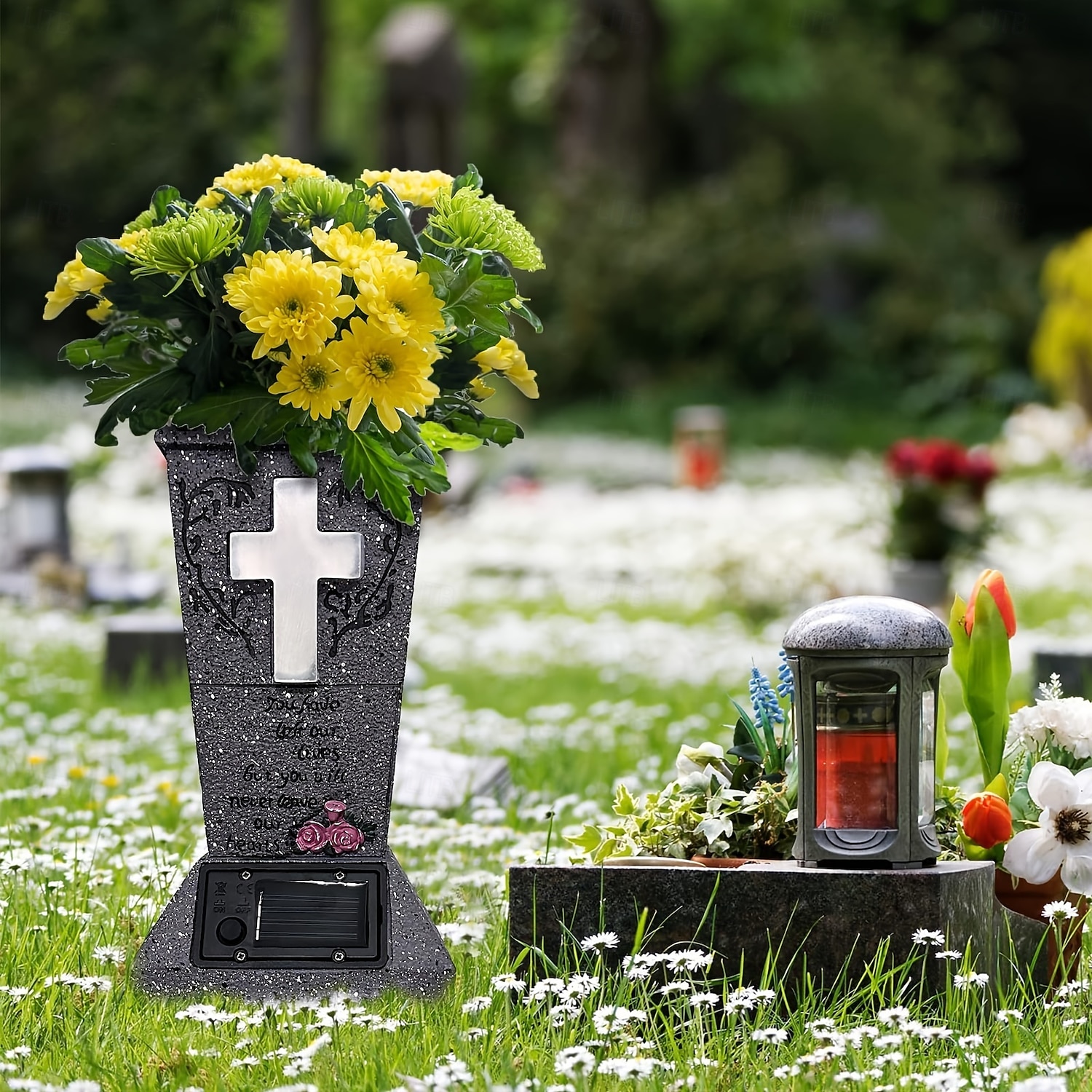 Solar Cemetery Grave Vase with LED for Fresh Artificial Flowers Headstones Vases with Spikes Grave Decorations for Cemetery Grave Markers Decor Halloween Christmas Decoration Memorial Gifts 2025 - $53.99 –P1