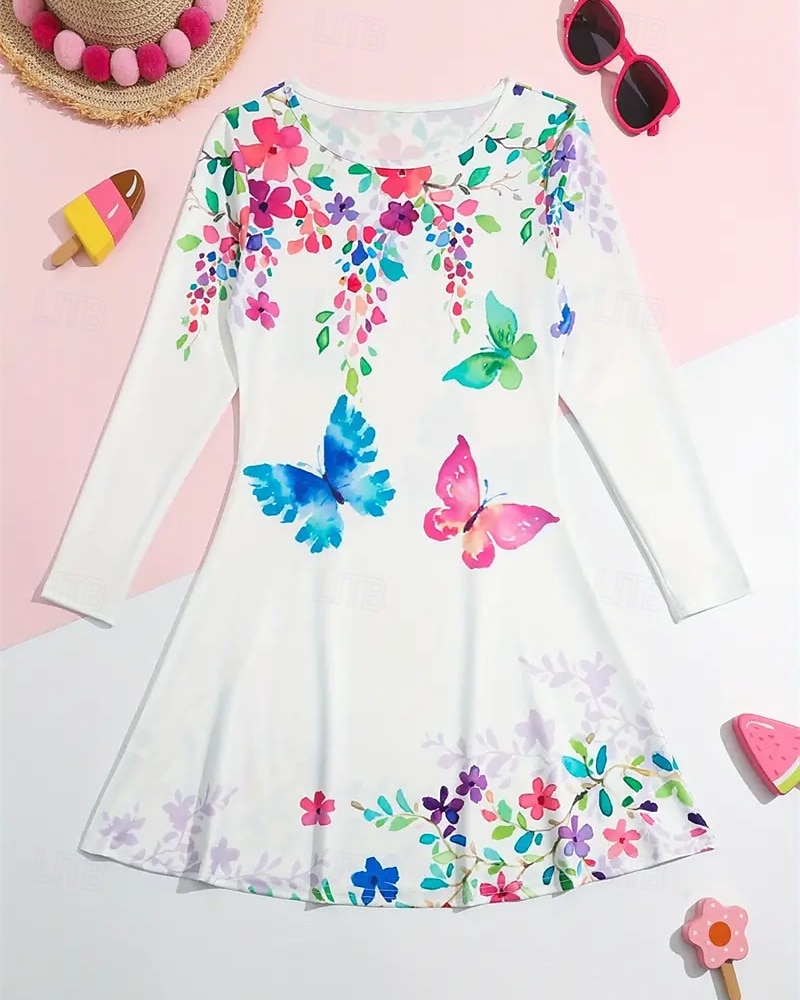 Mädchen' 3D Schmetterling Kleid Langarm Sommer Frühling Urlaub Täglich Ferien Prinzessin Schön Süß Kinder 4-12 Jahre Freizeitkleid A Linie Kleid Knielang Normale Passform 2025 - $16.99 –P2