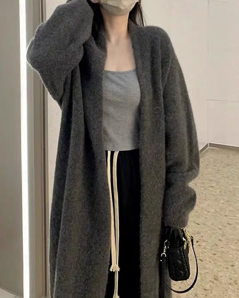 Damskie Sweter Sweter rozpinany Moda Moda miejska Codzienny Jednokolorowe Prążkowany Otwarty przód Dzianiny Długi rękaw Długie topy Robić na drutach Święto Wyjściowe Weekend Żółtobrązowy Ciemnoszary 2025 - $27.99 –P1