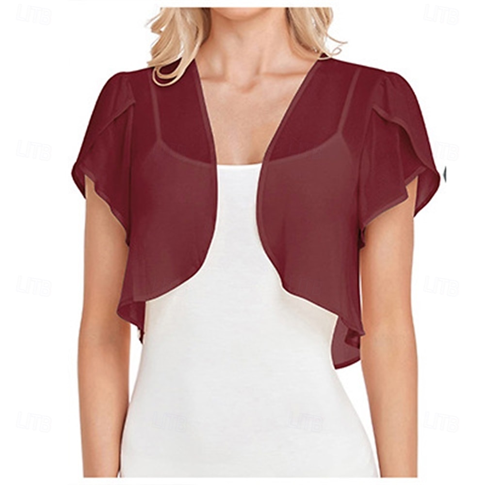 Kvinnenes Innpakningskjole Elegant Solbeskyttelse Kortermet Chiffon Bryllup Innpakninger med Ren Farge Bryllup Sommer 2025 - $21.99 –P14