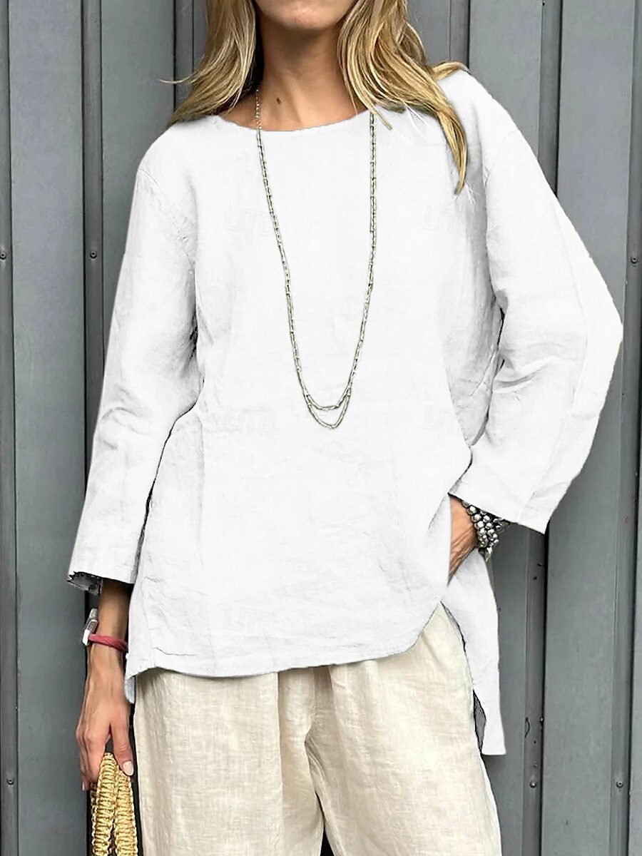 Damen Bluse Einfarbig Vintage Lässig Boho Langarm Rundhals Normale Oberteile Täglich Wochenende Patchwork Weiß Gelb Rote Himmelblau Khaki Frühling, Herbst, Winter, Sommer 2025 - $22.99 –P4
