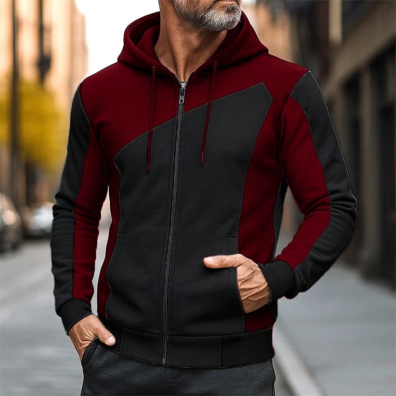 Per uomo Felpa con cappuccio Felpa con cappuccio a zip intera Felpa con cappuccio in pile Nero Bianco Rosso Borgogna Blu Con Cappuccio Semplice Patchwork Blocco di colore Sport & Outdoor Casuale del 2026 a $18.49 –P3