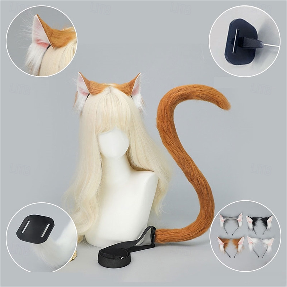 Faixa de cabeça com orelhas de gato realistas e conjunto de cauda – orelhas de animais peludos feitas à mão, acessórios de cosplay de gato para convenções, cosplay, festas e Halloween de 2026 por $21.99 –P4