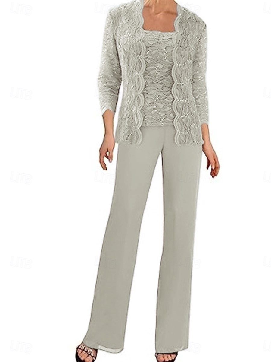 Костюм для матери невесты Свадебное платье Гостя Elegant Simple Square Neck Длина по полу Полиэстер Рукав 3/4 с однотонным цветом 2025 - $109.99 –P5