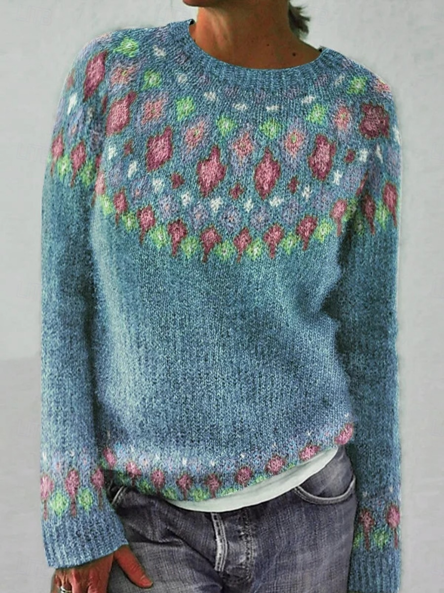 Dame Genser Fritid Myk Geometrisk Riflet Crew-hals Strikket Langermet Vanlige topper Strikke utendørs Daglig Helg Hvit Gul Høst Vinter 2025 - $35.99 –P1