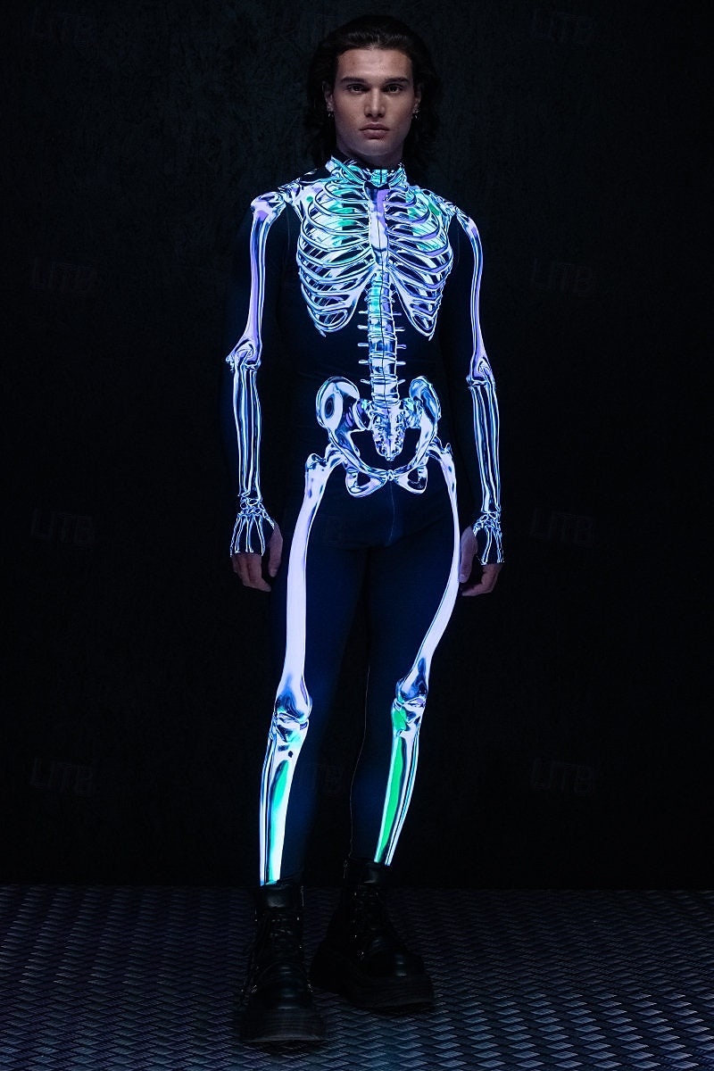 Combinaison squelette tête de mort pour Halloween, costumes de groupe pour couples, combinaison intégrale, costume effrayant pour hommes, femmes, garçons, enfants, adultes, performance, fête, club, de 2025 ? $25.99 –P4