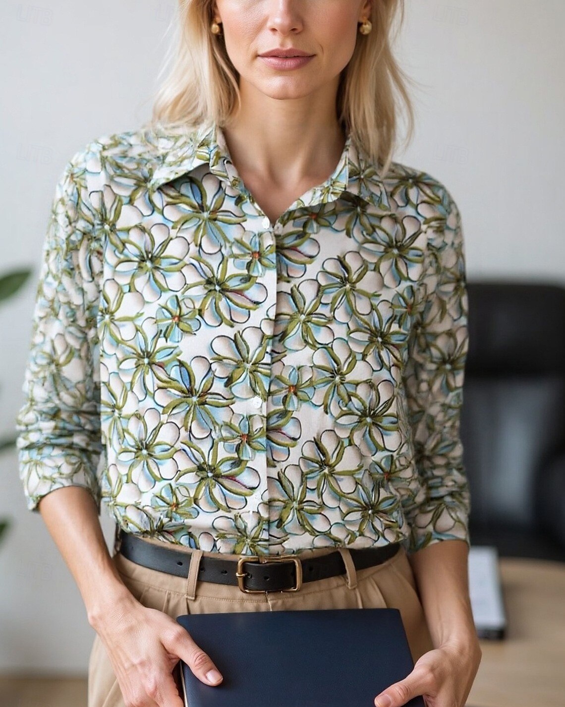 Dame Bluse Dressy topper Chiffongoverdeler Blomstret Fargeblokk Elegant Daglig Stilfull Langermet Skjortekrage Vanlige topper Arbeid Daglig Knapper Trykt mønster Svart Blå Brun Grønn Beige Vår, Høst 2025 - $24.99 –P1