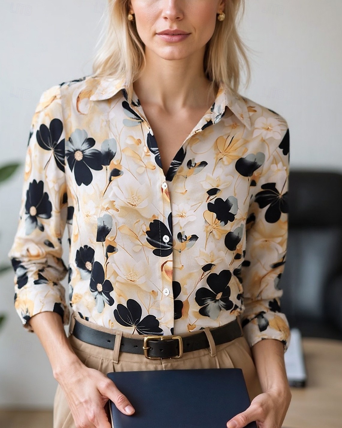 Damen Bluse Elegante Oberteile Chiffon Tops Blumen Farbblock Elegant Täglich Stilvoll Langarm Hemdkragen Normale Oberteile Arbeit Täglich Knöpfe Druck Gelb Rosa Rote Braun Beige Frühling, Herbst 2025 - $26.99 –P3