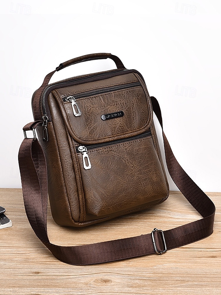 Férfi vízálló műbőr crossbody táska több zsebes kialakítással – laza utazó válltáska napi ingázáshoz, munkába vagy hétvégi kirándulásokhoz 2025 - $19.99 –P3