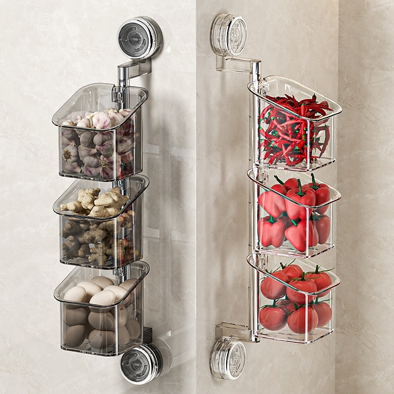 Suction Cup Wall Mounted Organizer Basket, Rotating Drill-Free Kitchen Storage Rack for Garlic Ginger Spice, Bathroom Hanging Storage Bin for Shower and Toiletries 2025 - $21.99 –P1