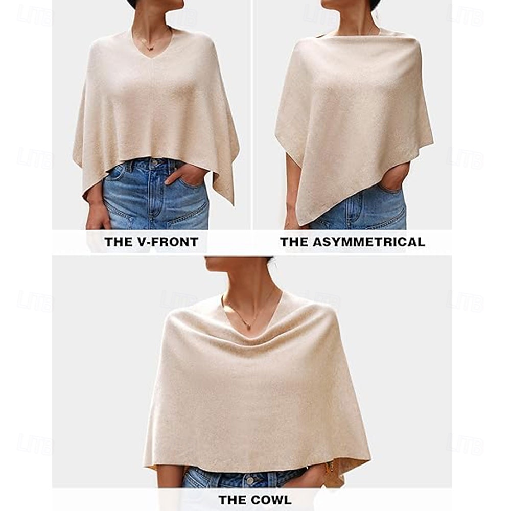 Women Capri Poncho Sweater Slimming Fit Cropped Versatile Shawl Soft Knit Wraps Cowl Neck Short Tops 2026 - $28.99 –P5
