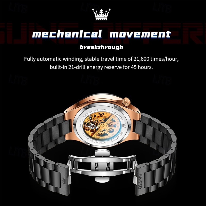 The New Olevs Brand Skeletonized Men'S Business Watch Waterproof Luminous Fashionable And Trendy Fully Automatic Mechanical Watch Casual Sports Men'S Wristwatch 2025 - $77.99 –P6