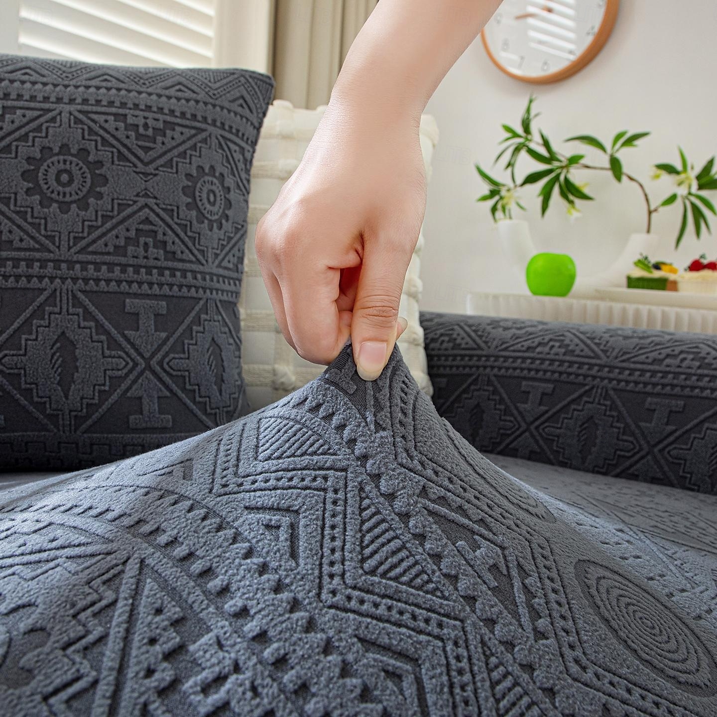 1 styck komplett paket enfärgat bohemiskt sofföverdrag i muxing jacquard-stil elastiskt jacquard-sofföverdrag som skyddar soffan från kattklor kan användas året runt utrustat med örngott 2025 - $72.99 –P13