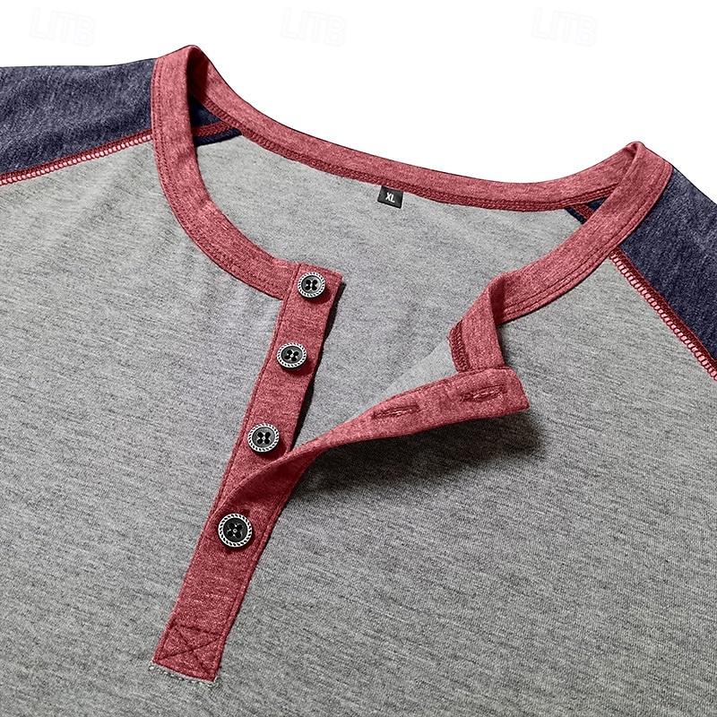 Herren Henley Hemd T-Shirt Baseball-T-Shirt Kurzarm Farbblock Designer Basic Böhmische Raglanärmel Henley Outdoor Lässig Täglich Sommer Herbst Schwarz Marineblau Blau Henley T-Shirt 2026 - $24.99 –P4