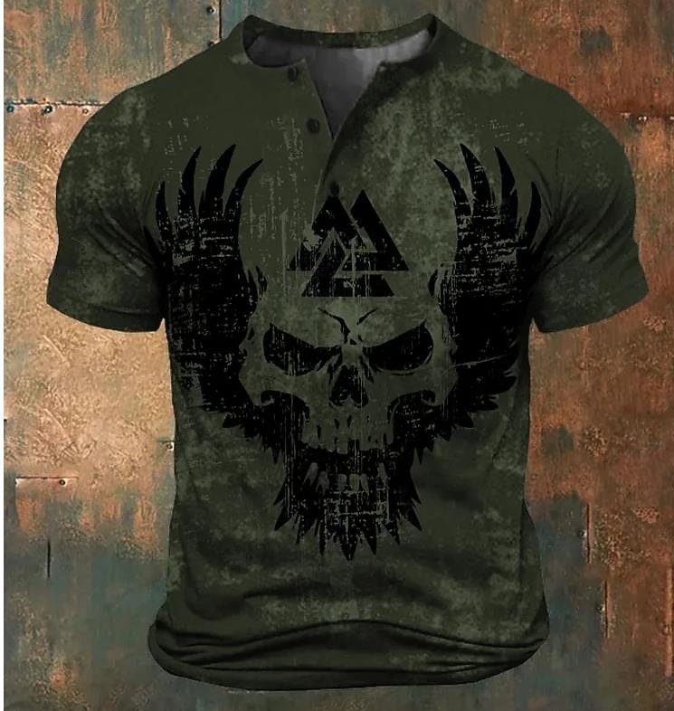 Herr Dödskalle Henleytröja T-shirts Kortärmad Ledigt Ledigt Sommar Armégrön Henley Henley T-shirt 2026 - $21.99 –P1