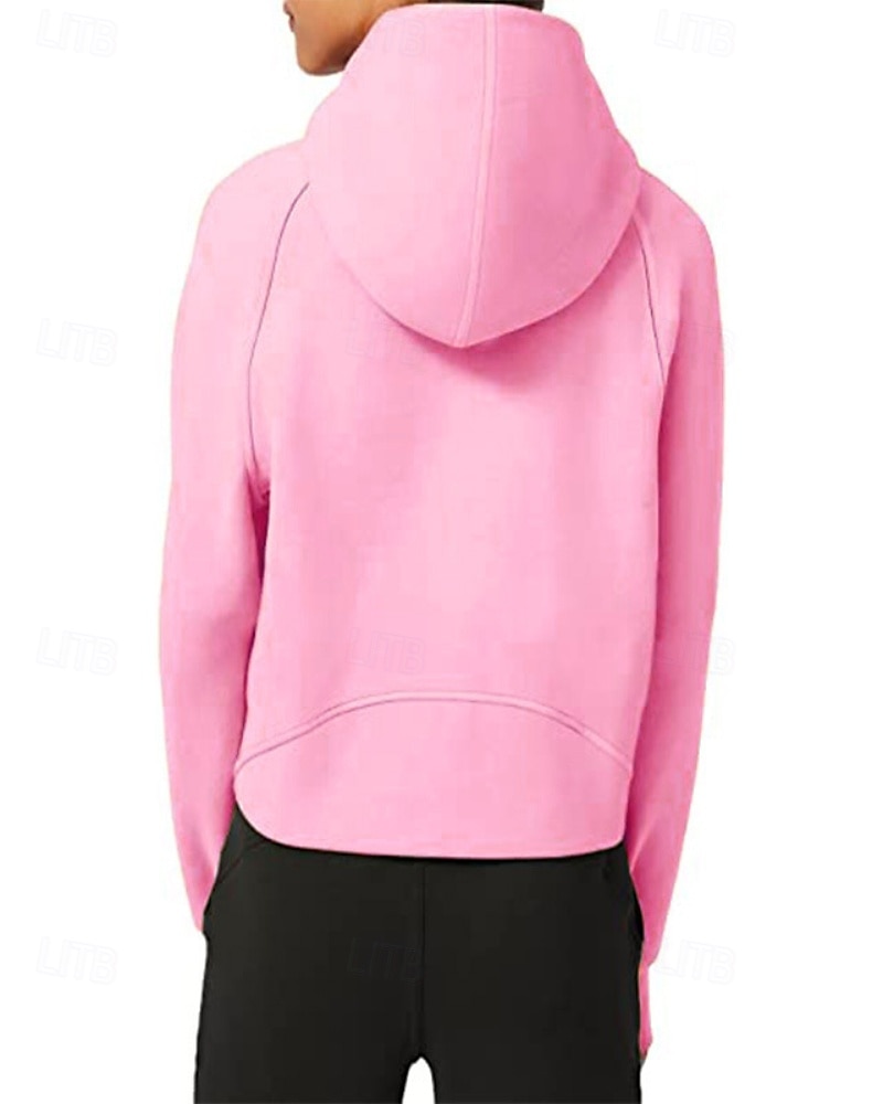 Women's Pullover Hoodie Sweatshirt Plain Streetwear Casual Long Sleeve Hooded Regular Tops Street Holiday Zipper Light Pink Black Pink Red Navy Blue Winter 2025 - $25.99 –P18