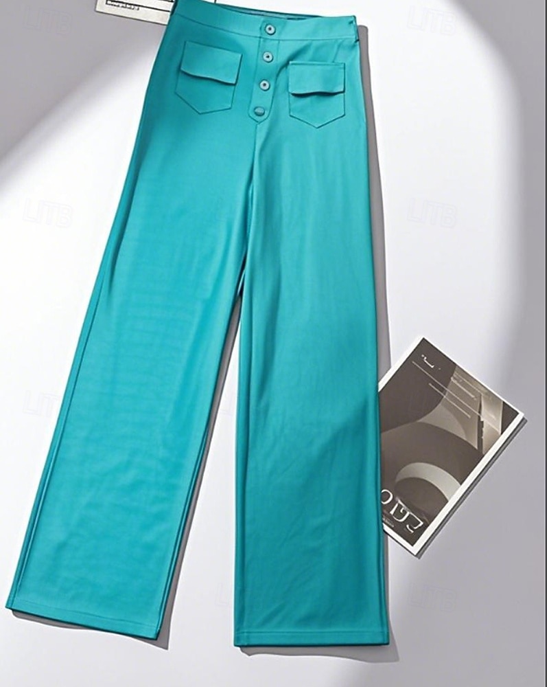 Pentru femei Picior Larg Pantaloni Drept Șic Stradă Casual Lungime totală Natural Simplu Buzunar Talie elastică Cataramă Comfortabil În aer liber Stradă Ieșire Măr Verde Gri Închis Roșu portocaliu 2025 - $19.99 –P12