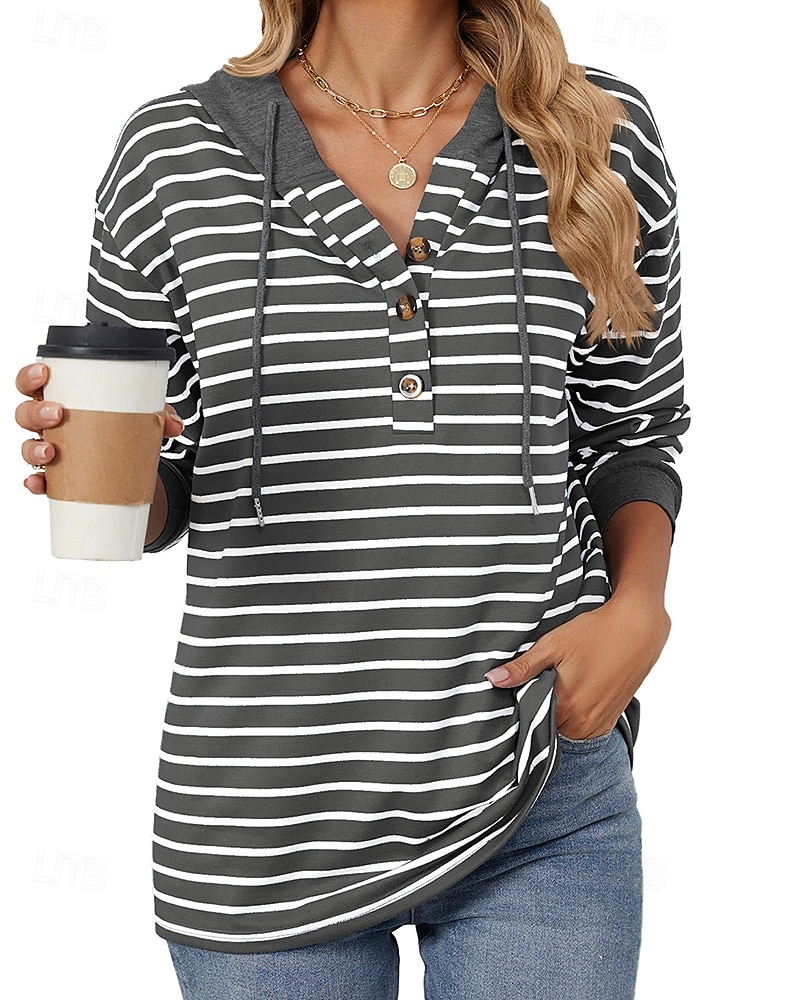 Per donna Felpa pullover Top casual Coulisse Manica Lunga Top Athleisure Scollo a V Protezione Solare Antivento Palestra All'aperto Corsa abbigliamento sportivo Abbigliamento sportivo A righe Grigio del 2025 a $22.99 –P8