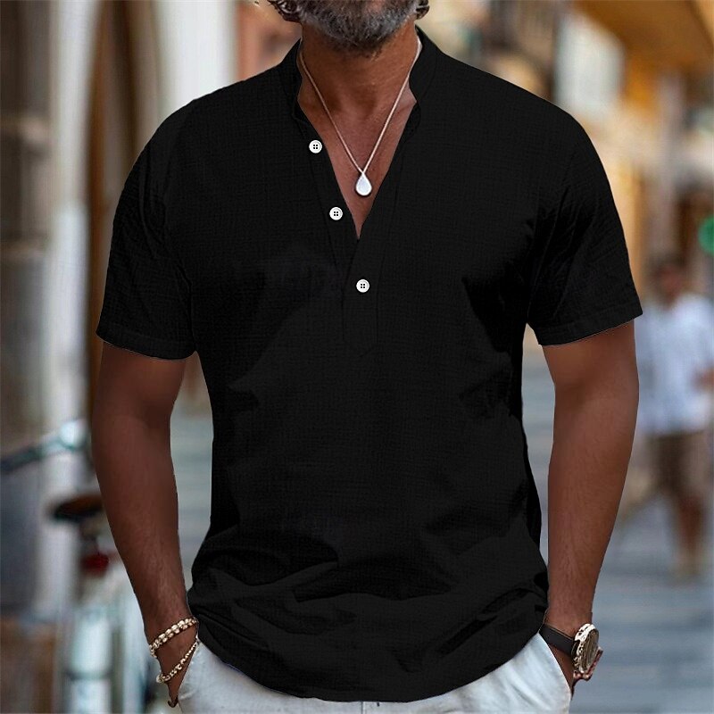 Per uomo Camicia Camicia di lino Camicia con colletto alla coreana Camicia popover Camicia Estiva Abbigliamento da spiaggia Semplice Vacanza Abbigliamento casual alla moda Nero Bianco Rosa Blu marino del 2025 a $20.99 –P10