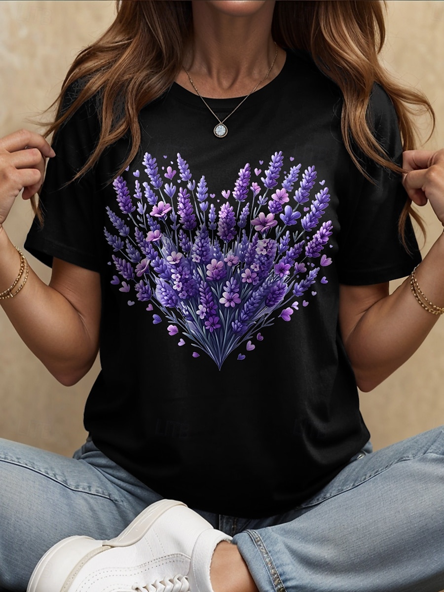Pentru femei Tricou Inimă Floral Grafic Epocă Stilat Clasic Manșon scurt Stil Nautic Rotund Topuri obișnuite Zilnic Ieșire Sfârșit de săptămână Imprimeu Negru Alb Galben Roz Îmbujorat Albastru piscină 2025 - $19.99 –P9