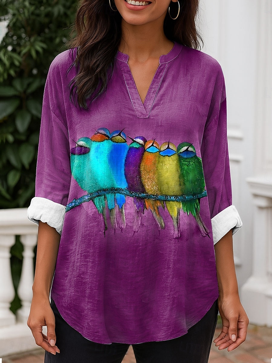 Femmes Chemisier Graphique Animal ancien Quotidien Élégant manche longue Col en V Hauts Réguliers Quotidien Fête Tenue de plage Imprimé Bleu Violet Marron Vert Printemps Automne de 2025 ? $24.99 –P2