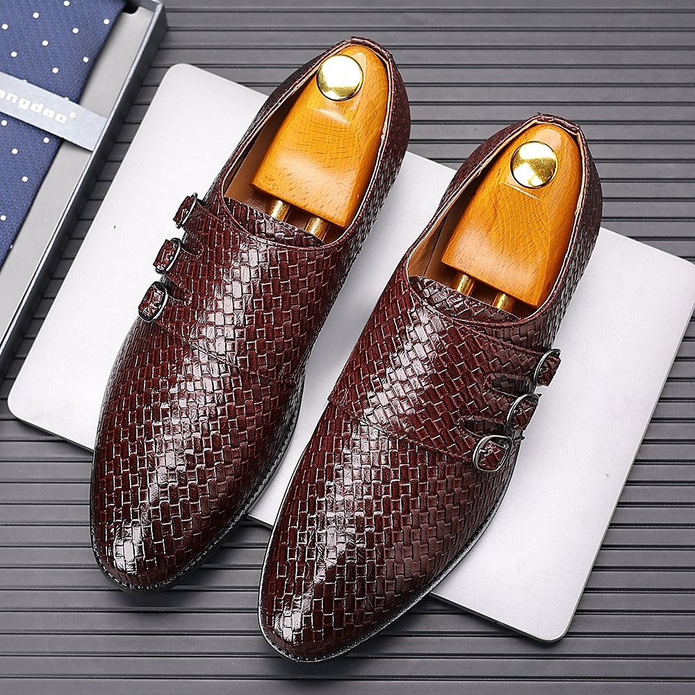 scarpe da uomo con triplo cinturino in similpelle intrecciata e testurizzata – design con fibbia unica per uomini alla moda, banchetti e ricevimenti serali del 2025 a $32.99 –P13
