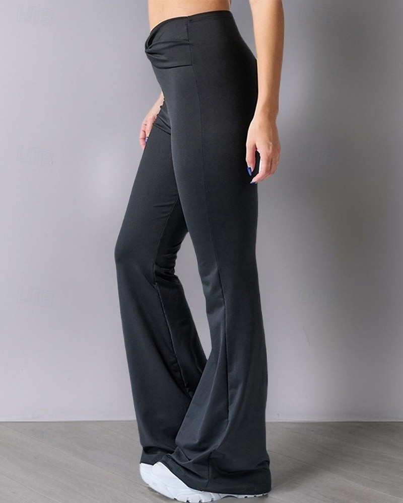 Mulheres Perna larga Parte inferior do sino Calças Roupa de rua Casual Comprimento total Natural Tecido Cintura elástica Macio Feriado Final de semana Preto Outono Normal de 2025 por $19.99 –P2