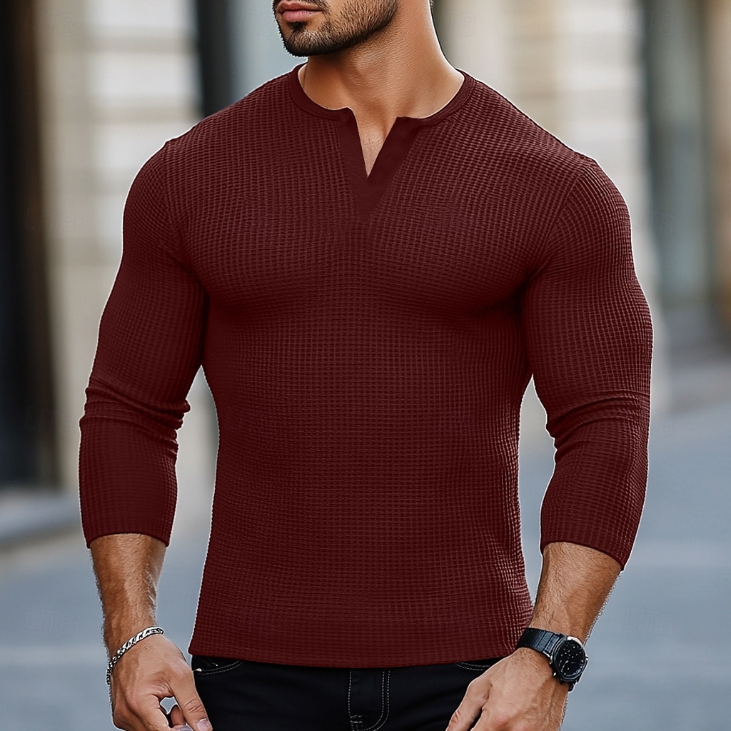 Per uomo Maglietta Maglia Henley Manica Corta Tribale Testurizzato Tinta unita Designer Essenziale Stile Boho Stampato Bottonato Scollo a V Henley All'aperto Casuale Quotidiano Estate Autunno Tutte del 2025 a $26.99 –P6