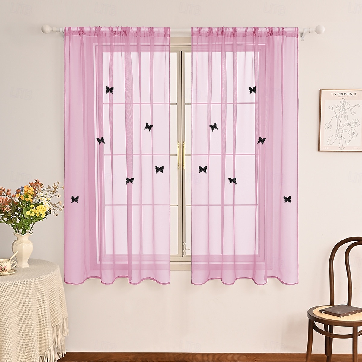 Decoración de cortina de mariposa 3D, diseño de doble capa con cortina transparente de terileno a juego, elegante decoración de ventana para sala de estar, dormitorio o guardería. 2026 - $9.49 –P2