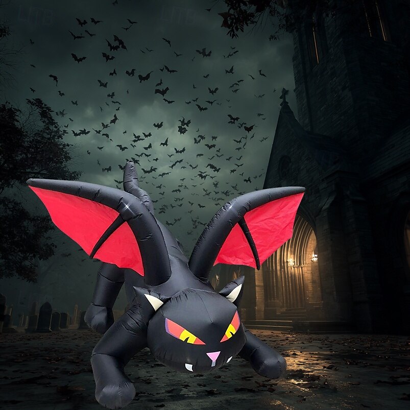 1 modèle gonflable de chat noir d'Halloween de 2,4 m avec lumière pour une atmosphère de fête d'horreur et étrange à l'intérieur et à l'extérieur d'Halloween de 2025 ? $71.99 –P9