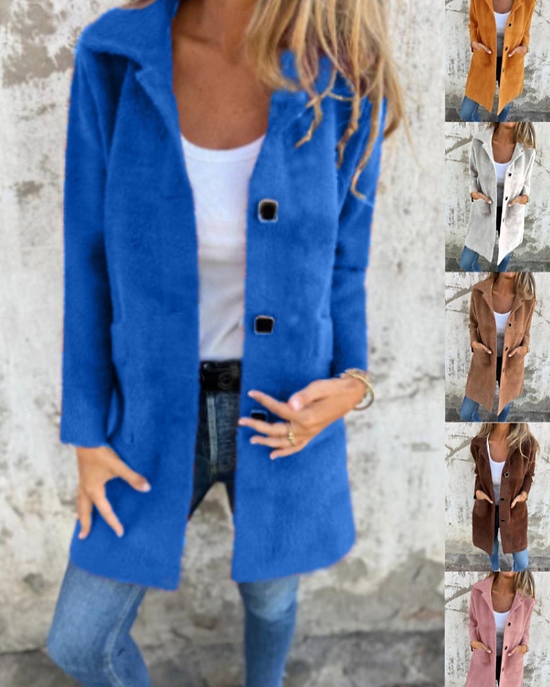 Damen Mantel Warm Bequem Tasche Knöpfe Mode Einfach Ausgehen Wochenende Einreihig Lang Umlegekragen Normale Passform Langarm Oberbekleidung Rosa Blau Kamel Herbst Winter 2025 - $33.99 –P1