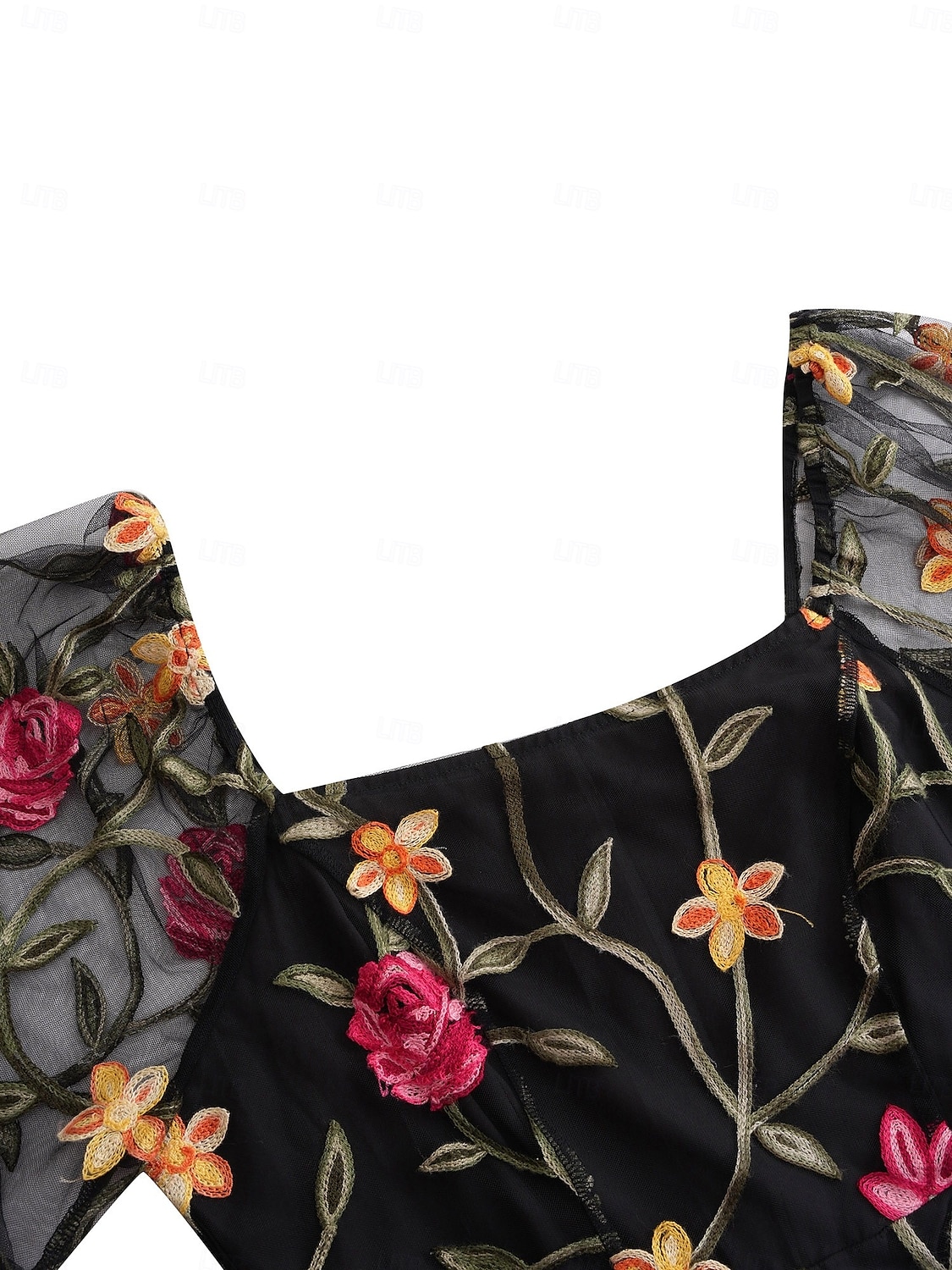 A-Linie Brautmutterkleid Elegant Schwarzes Kleid Durchsichtig Quadrathals Knöchellänge Tüll Langarm mit Rüschen Stickerei 2025 2025 - $119.99 –P12