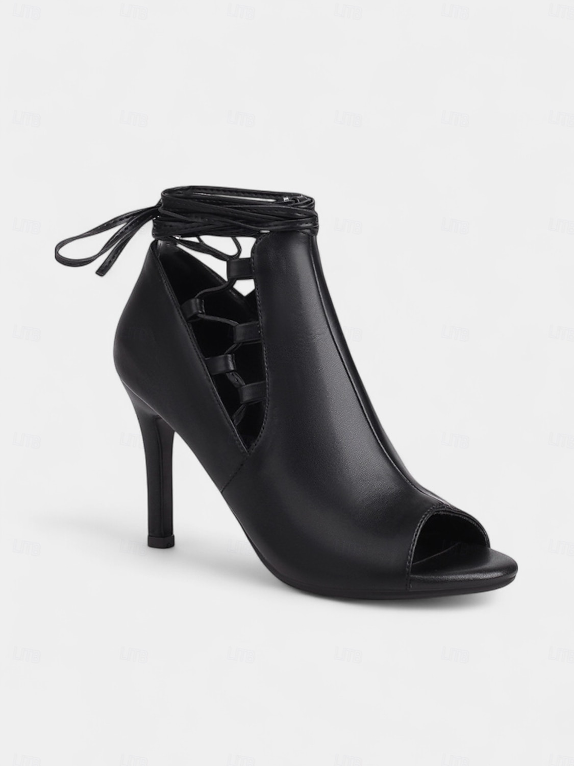 Bottines noires à talons hauts et bout ouvert pour femmes - Bottines courtes à lacets pour les soirées et les tenues de fête de 2025 ? $54.99 –P6