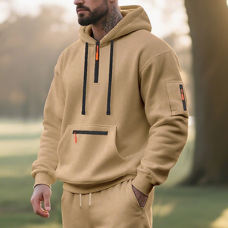 Hombre Sudadera Sudadera con capucha y cremallera de un cuarto Sudadera con capucha de lana Negro Blanco Azul Marino Caqui Gris Claro Con Capucha Plano Bolsillo Cremallera de un cuarto Deporte Diario 2025 - $23.99 –P17