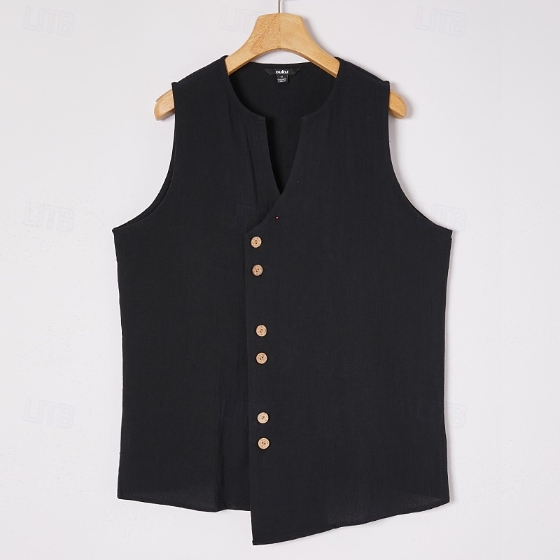 Hombre Camisa Camisa de lino Camisa de verano Camisa de playa camisa de la vendimia Camisa sin mangas Plano Vacaciones Festivos Negro Blanco Azul Piscina Caqui Sin Mangas Collar mandarín Verano 2025 - $19.99 –P4