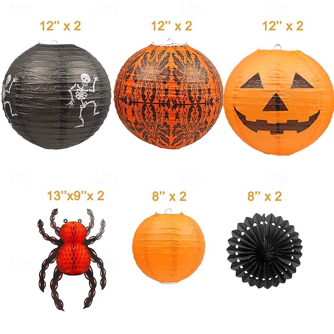 12Pcs Halloween Hanging Decorations Paper Lanterns Jack-O'-Lantern Spider Skeleton Pumpkin for Indoor & Outdoor Spooky Home Decor Party Supplies Props 12 & 8 (Orange Black) 2025 - $29.99 –P5