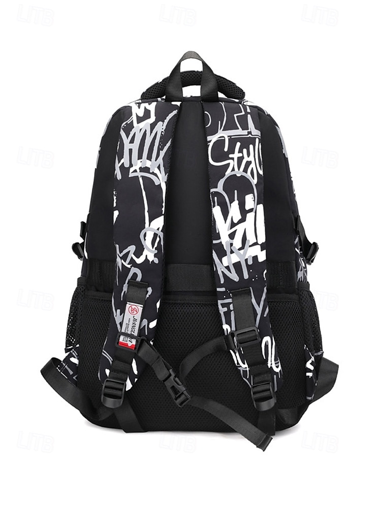 Sac à dos d'école imperméable à imprimé graffiti pour adolescents – sac à dos noir de grande capacité avec compartiment rembourré pour ordinateur portable, sac de voyage élégant pour garçons et filles de 2025 ? $29.99 –P6