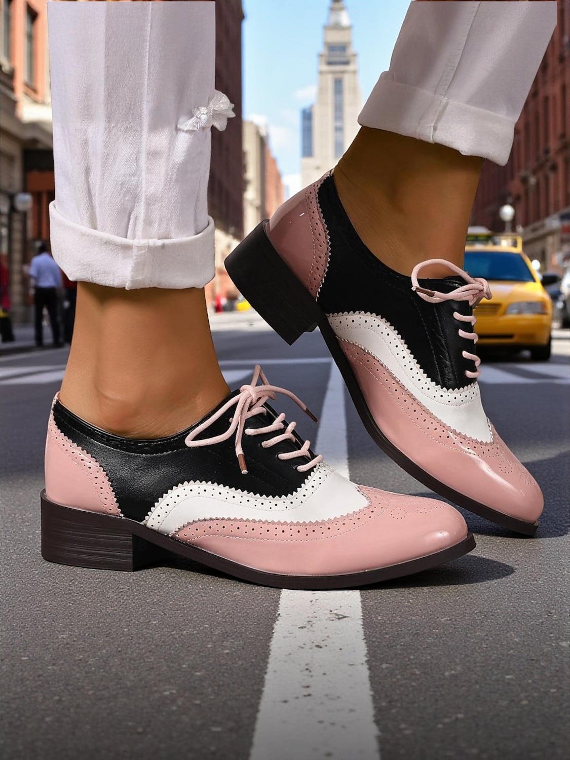 Richelieus Oxford en cuir verni jaune pour femme – Chaussures habillées à lacets et bout golf colorblock, style vintage britannique des années 1950 pour le bureau, l'école et le streetwear de 2025 ? $42.99 –P10